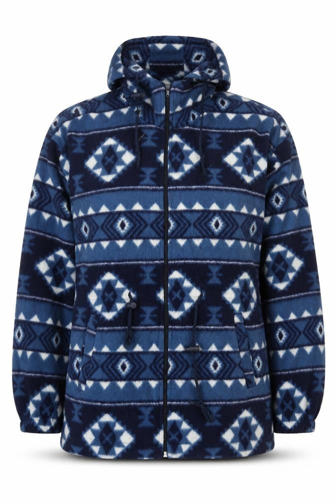 Cabin Creek Women Blue Aztec Fleece Hooded Full Zip Jacket L