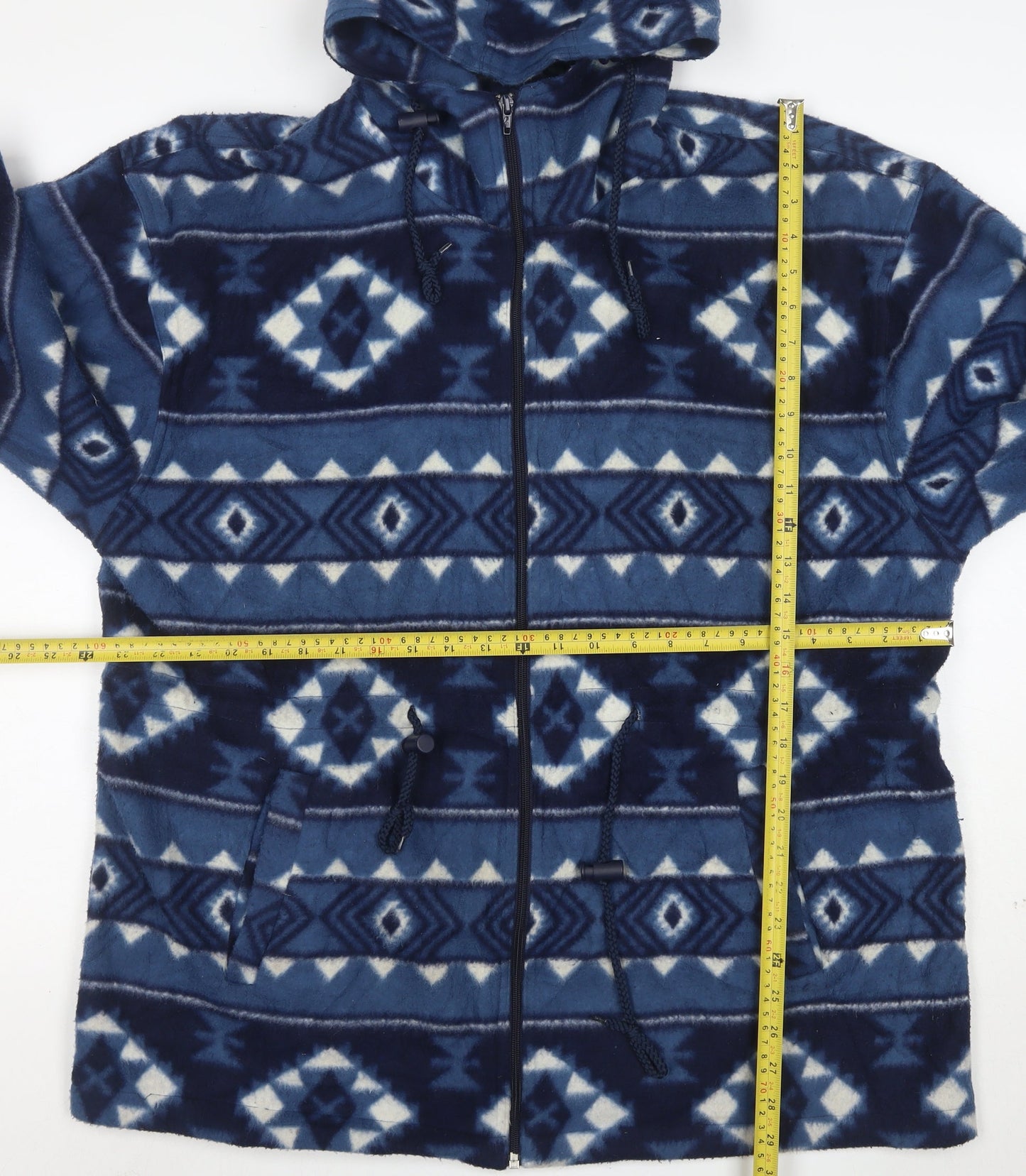 Cabin Creek Women Blue Aztec Fleece Hooded Full Zip Jacket L