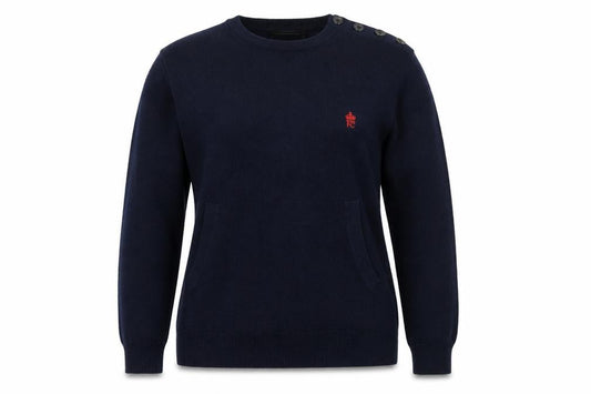 French Connection Women's Blue Wool Crew Neck Button Jumper M