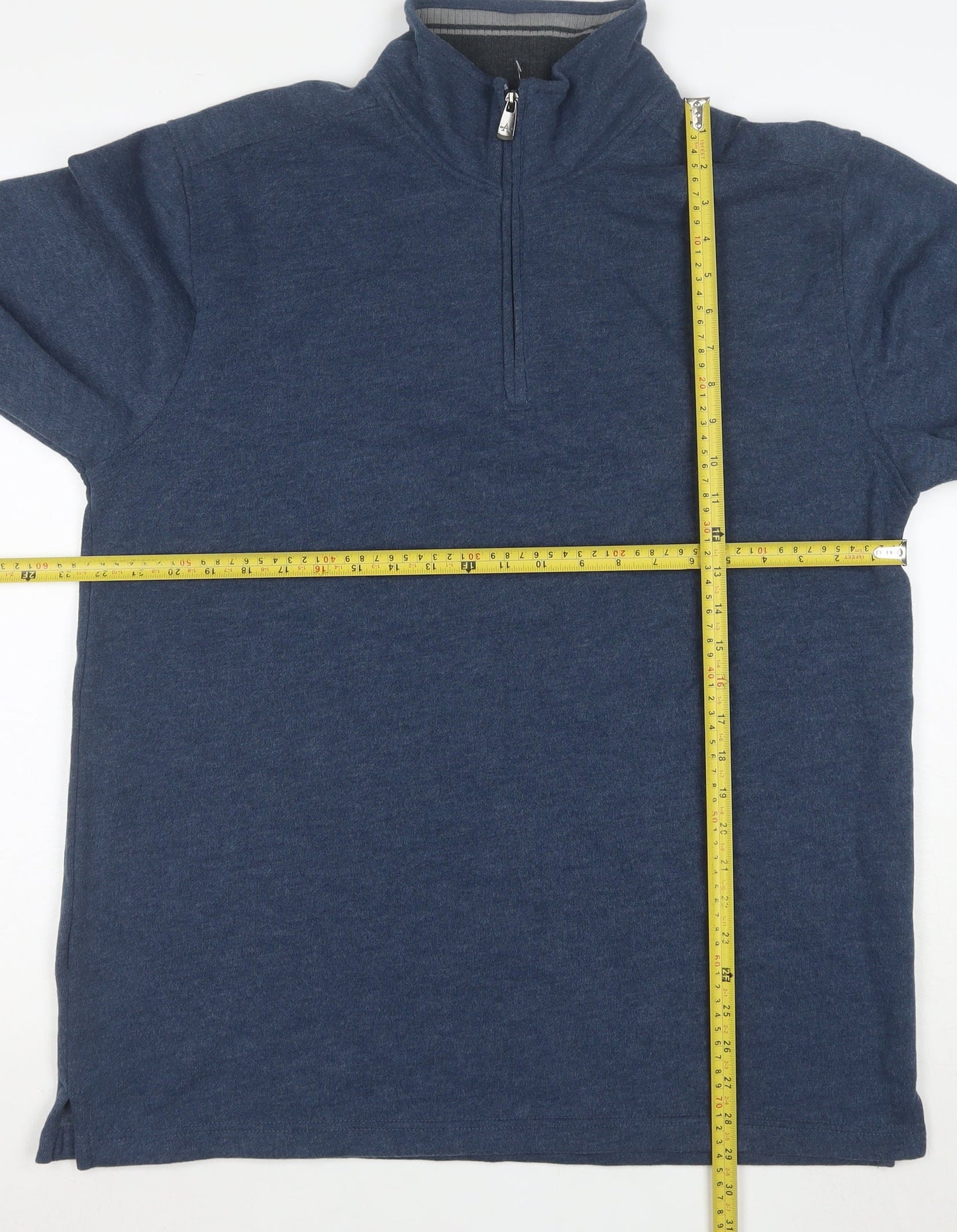 Arrow Men's Blue 1/4 Zip High Neck Cotton Blend Pullover Sweatshirt Size L
