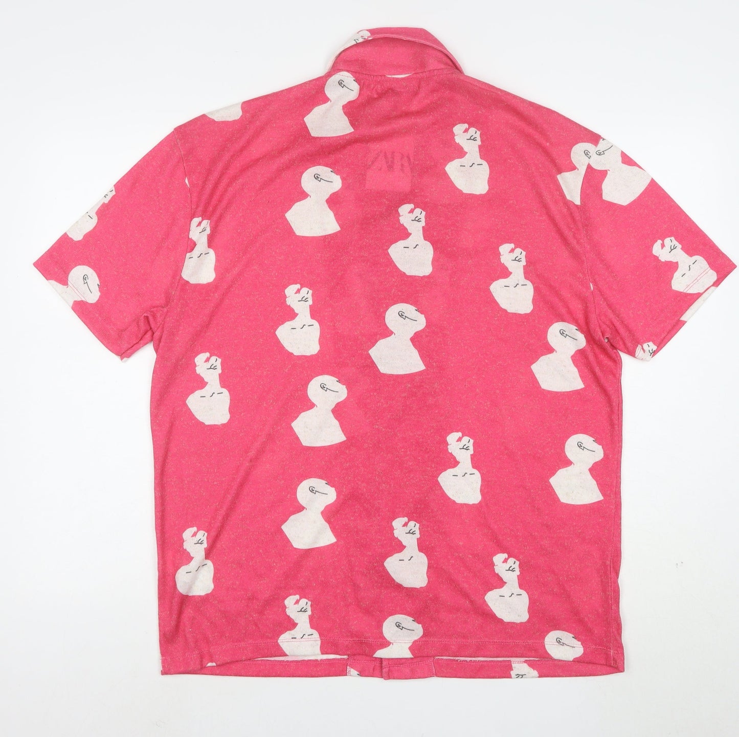 Zara Women Pink Art Print Collared Short Sleeve Nightshirt XL