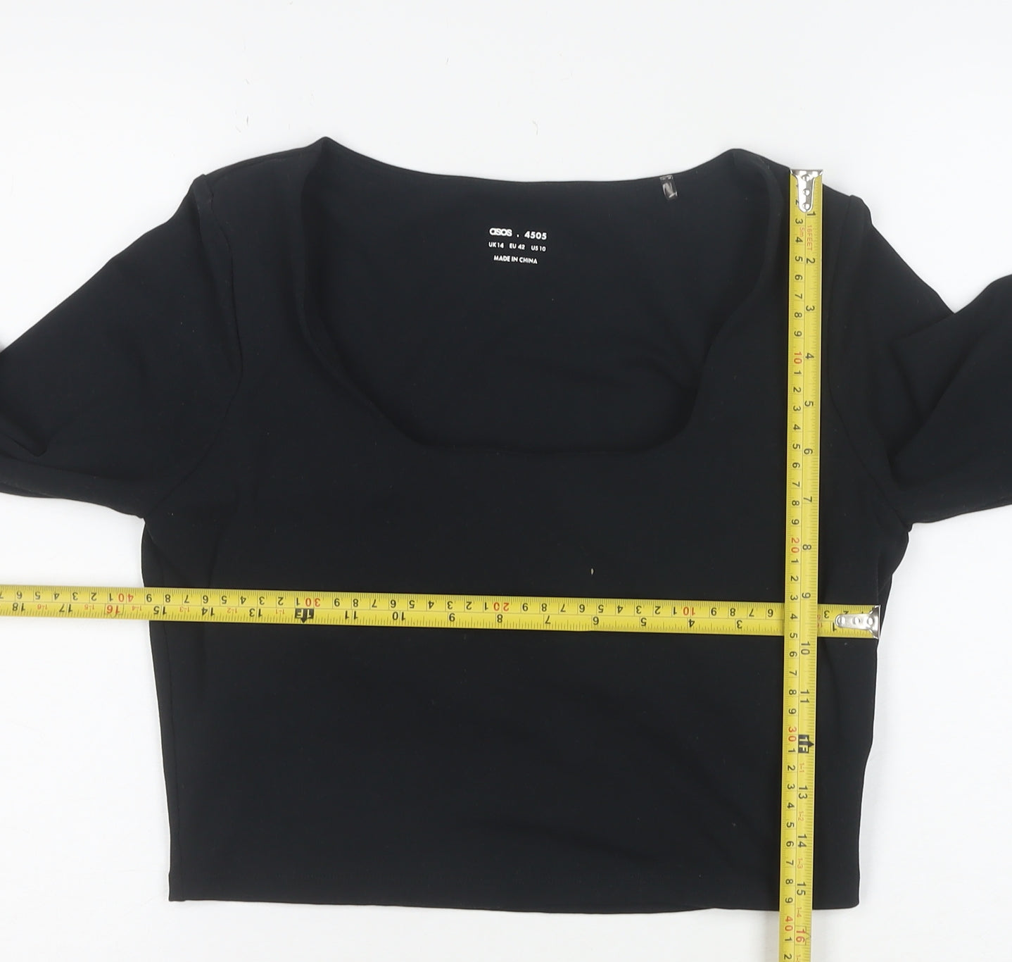 ASOS Women Black Size 14 Cropped Long Sleeve Scoop Neck Top