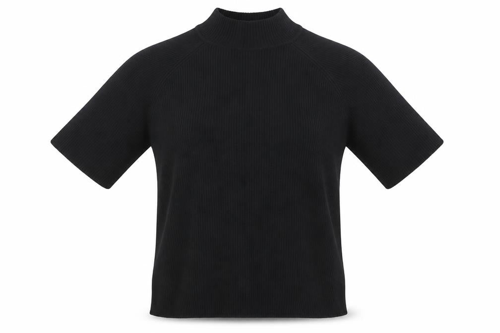 Bravissimo Women’s Black Mock Neck Short Sleeve Cotton Knit Top Size 14