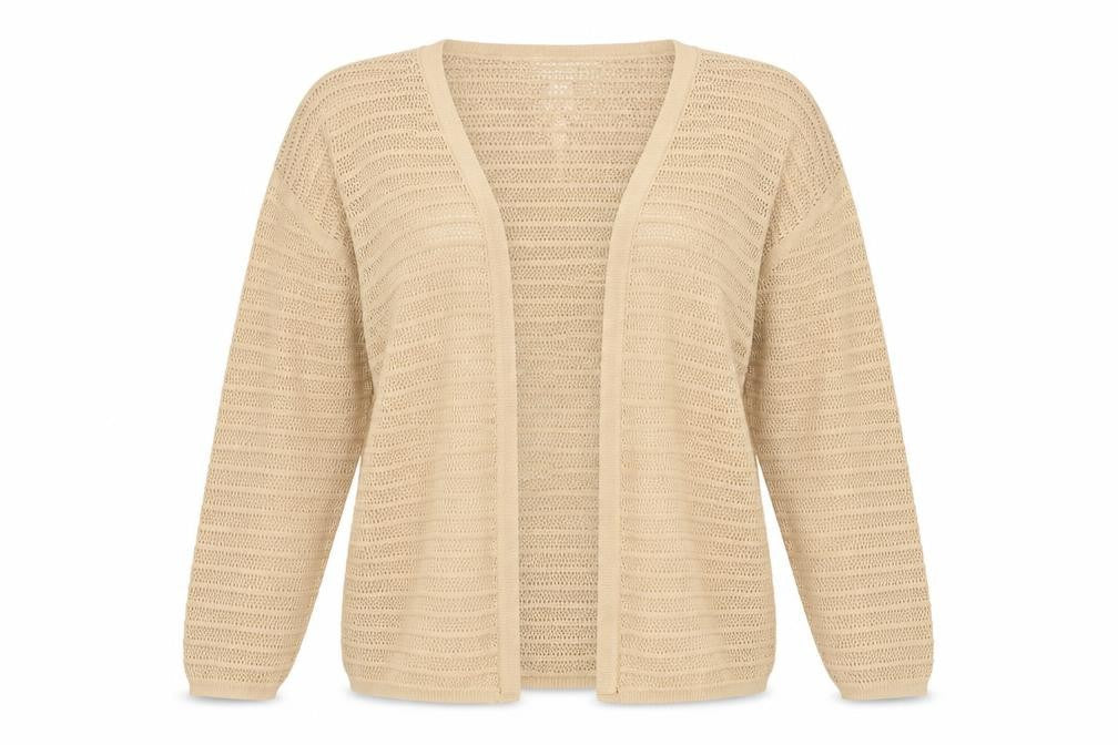 Marks & Spencer Women Beige Open Knit Long Sleeve Cardigan M