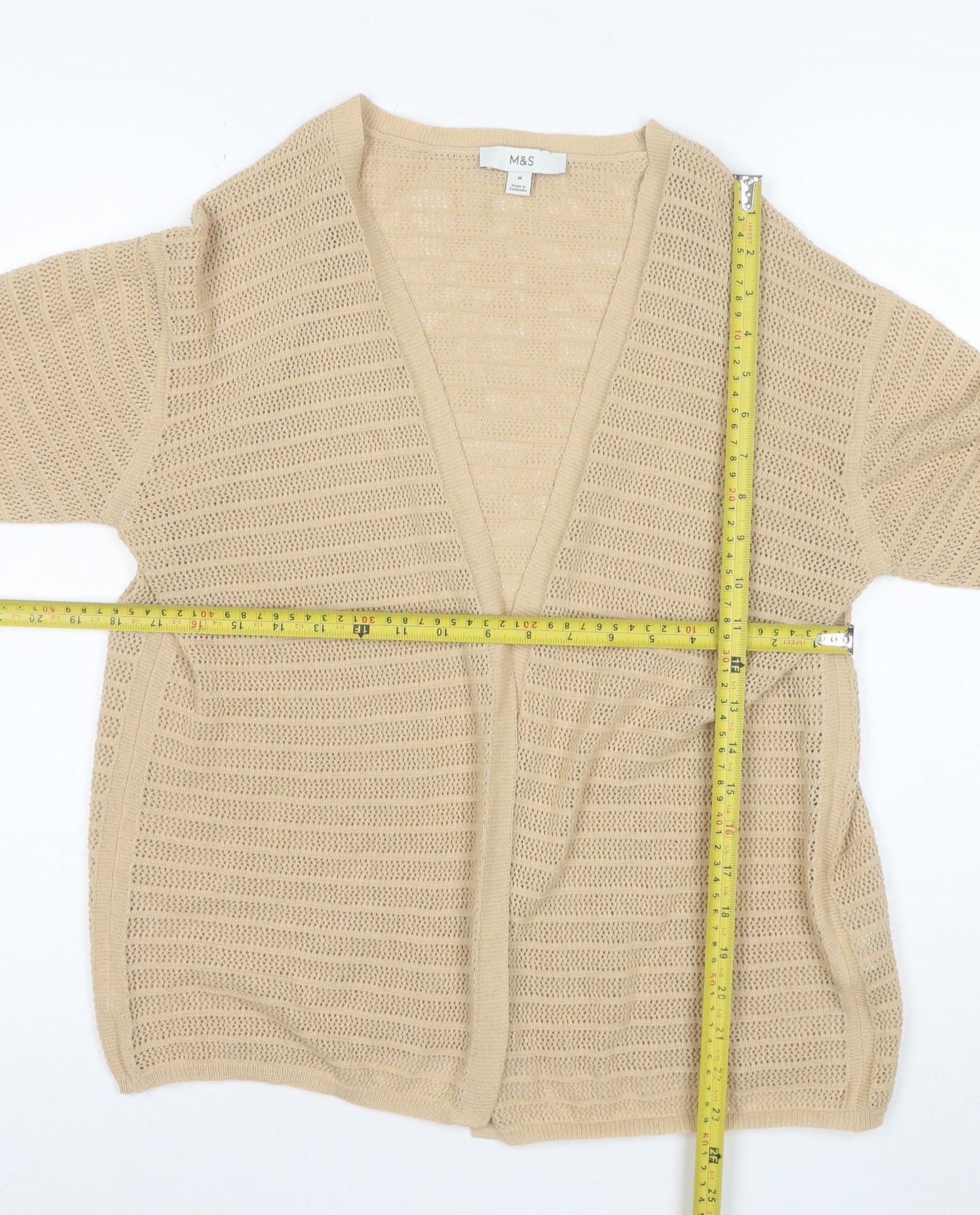 Marks and Spencer Women Beige Open Knit Long Sleeve Cardigan M