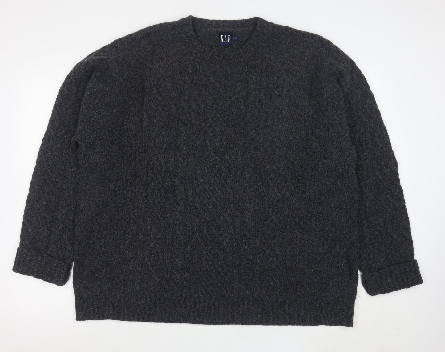 GAP Men's Grey XL Cable-Knit Lambswool Crew Neck Jumper