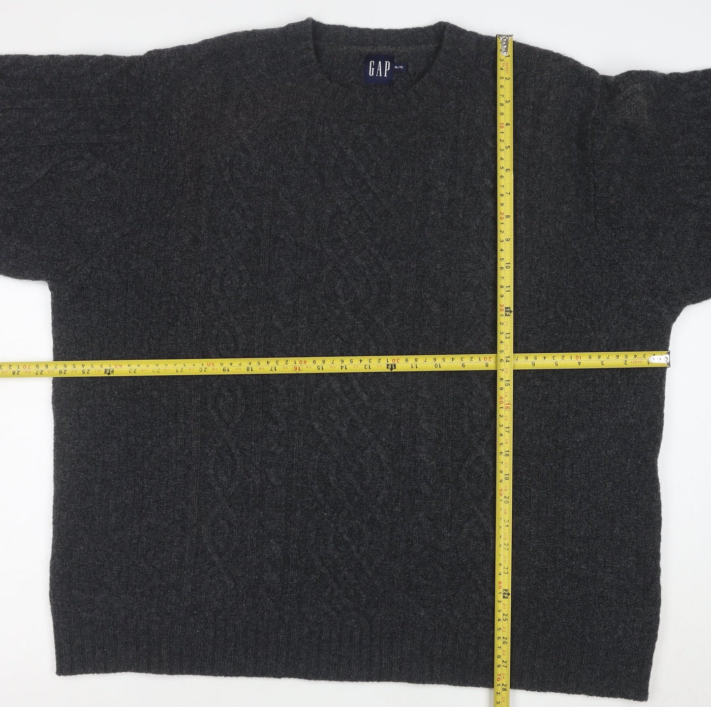 GAP Men's Grey XL Cable-Knit Lambswool Crew Neck Jumper