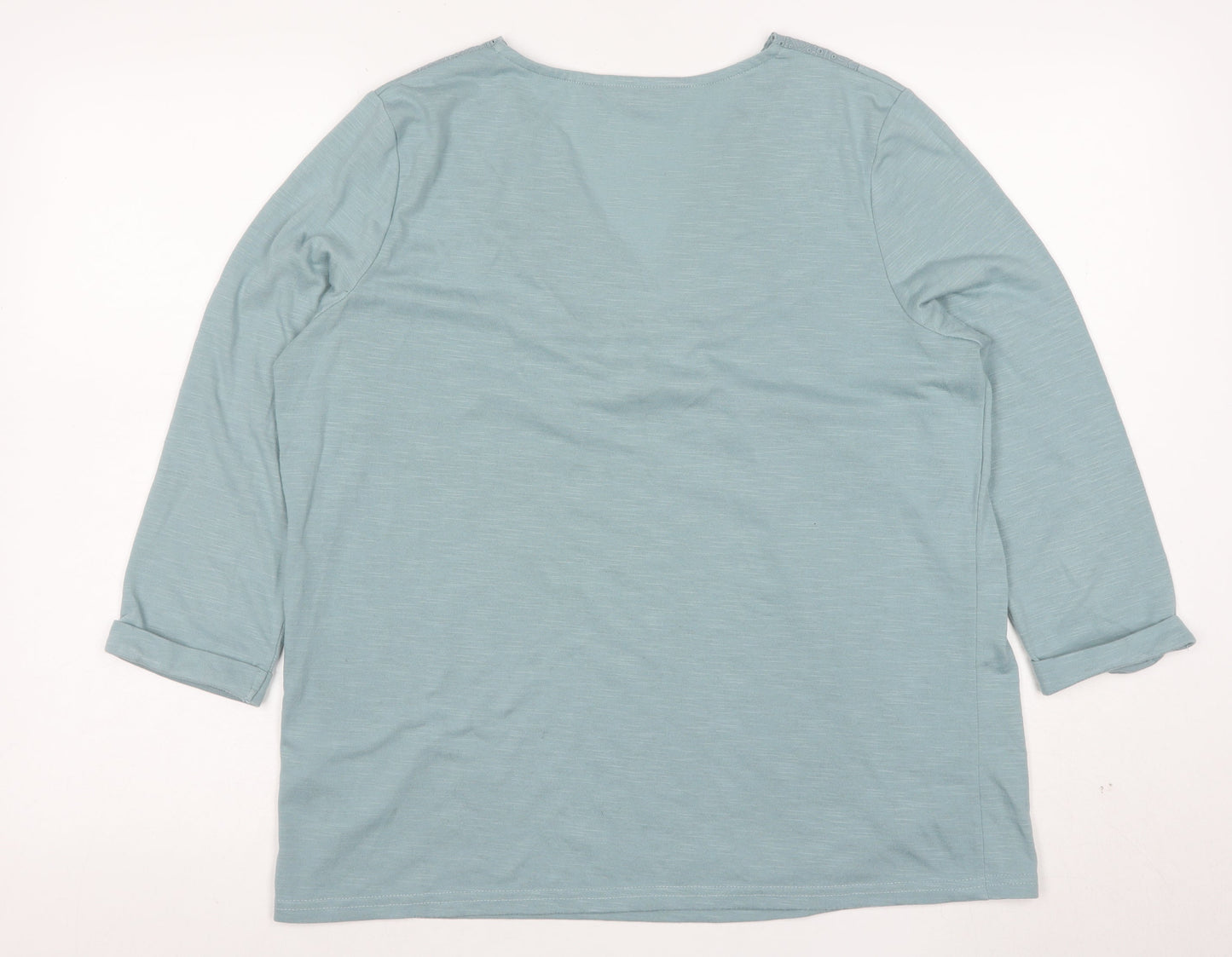 Bonmarché Women Blue Lace Trim V-Neck 3/4 Sleeve Tunic Blouse Size 16