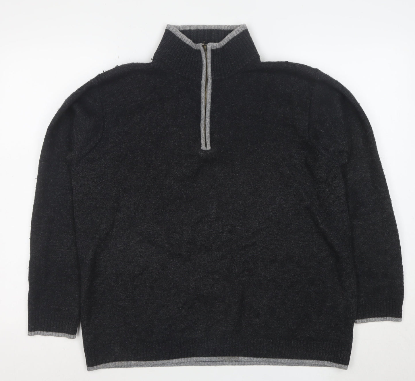 Woolovers Men's Grey High Neck Wool 1/2 Zip Jumper L Classic Knit
