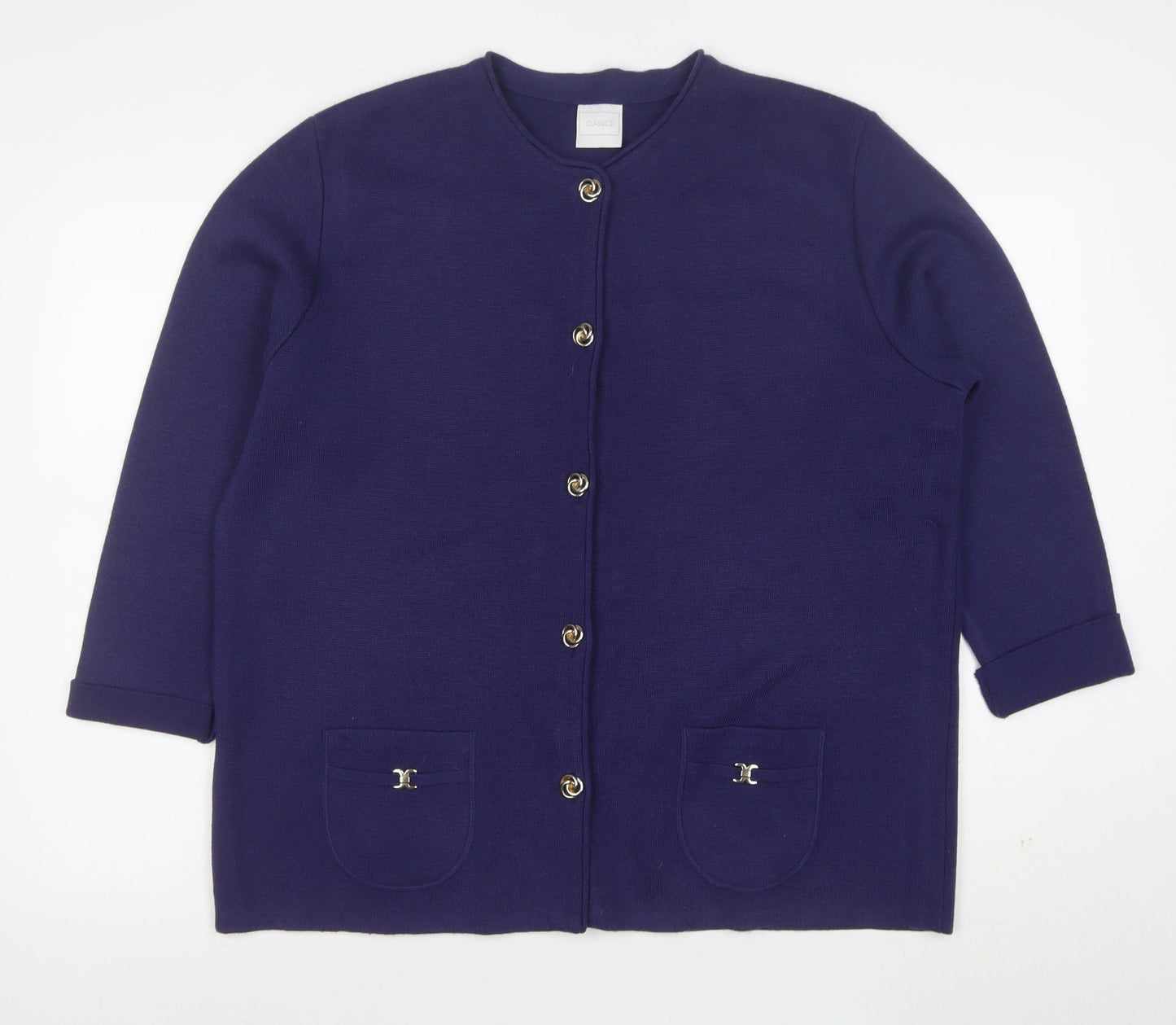 Classics Women's Blue Wool Blend Long Sleeve Cardigan Size 20