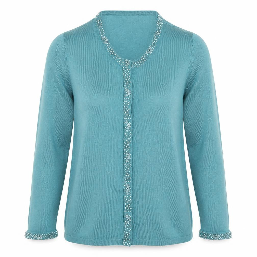Marks & Spencer Women Blue Beaded Acrylic Long Sleeve Cardigan Size 10