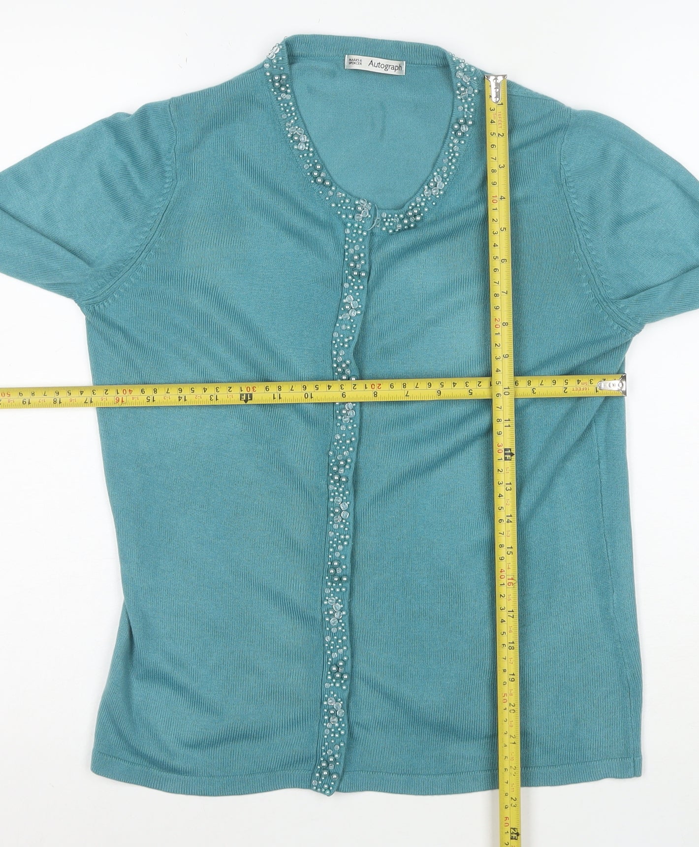 Marks and Spencer Women Blue Beaded Acrylic Long Sleeve Cardigan Size 10
