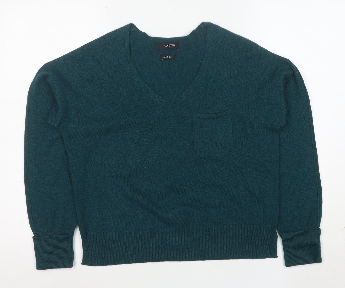 Marks and Spencer Women’s Green Cashmere V-Neck Jumper S
