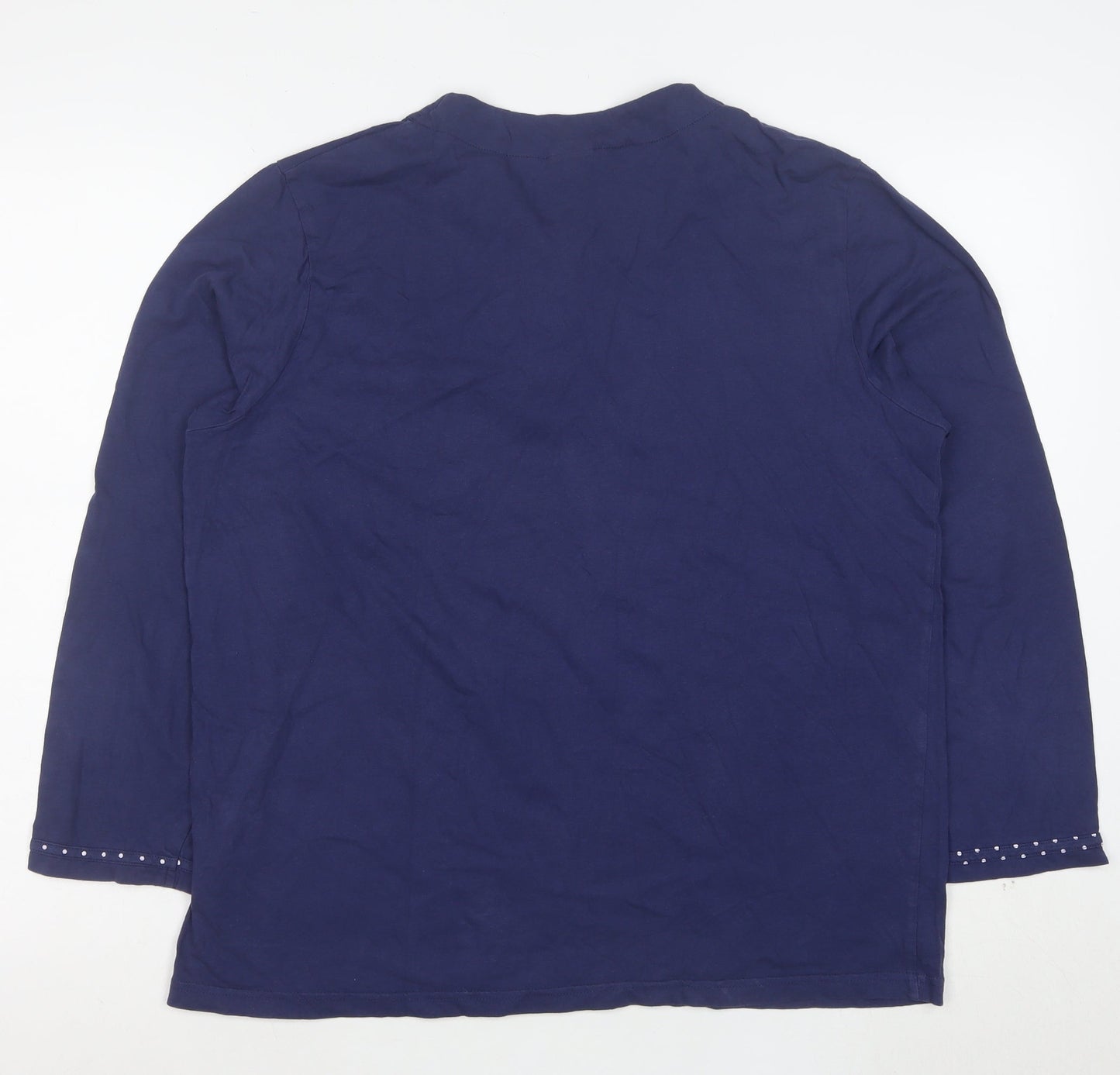 TamarT Women's Blue Cotton Long Sleeve Henley T-Shirt M