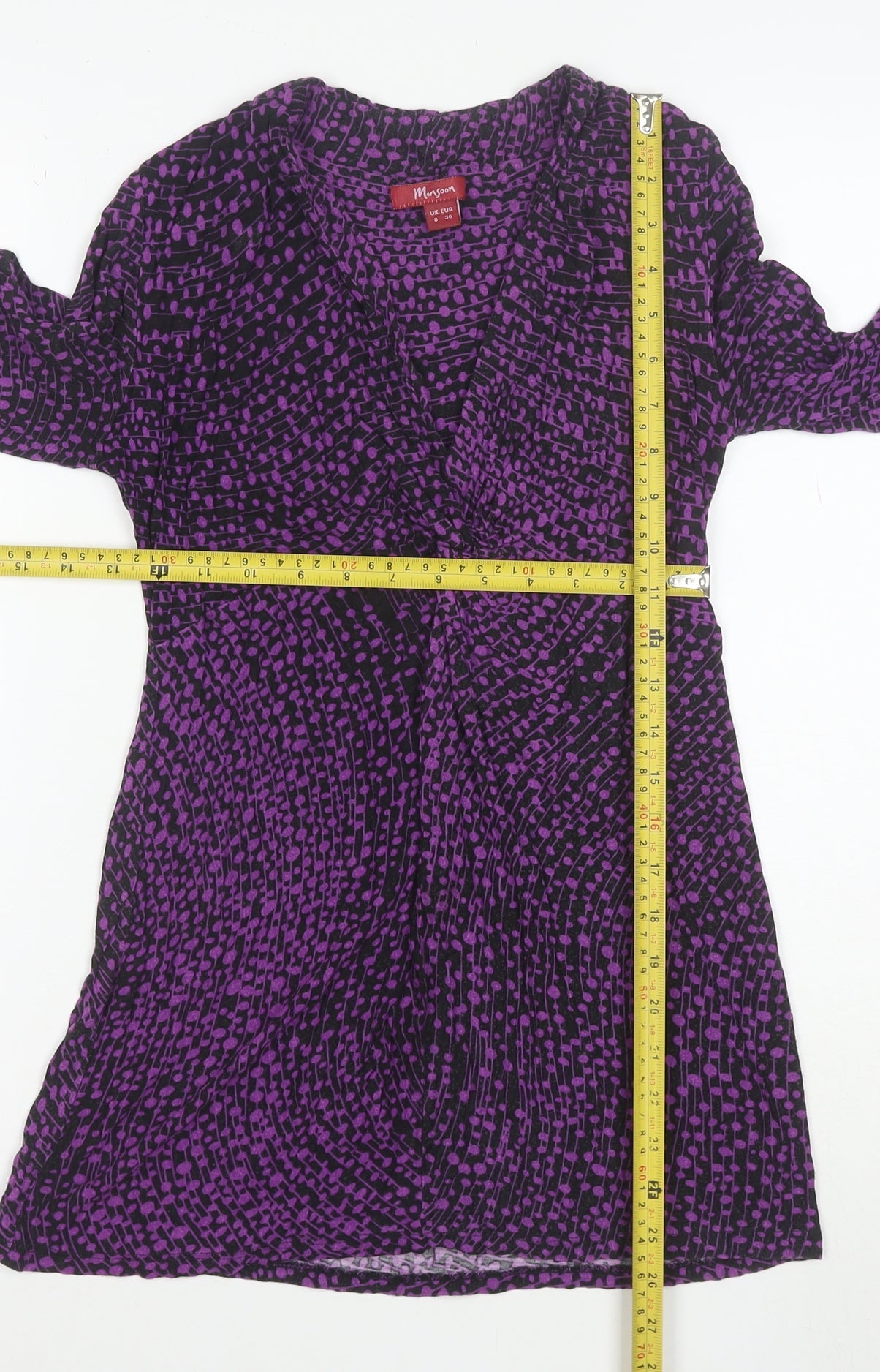 Monsoon Womens Purple Black Viscose Long Sleeve Tunic UK 8