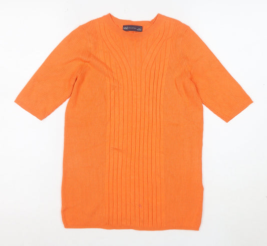 Marks and Spencer Women’s Orange Ribbed Knit 3/4 Sleeve Top Size M