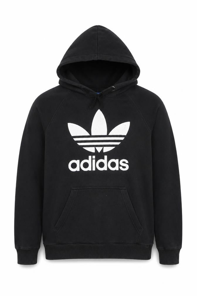 adidas Mens Black Small Pullover Hoodie with Logo Fleece Sweatshirt