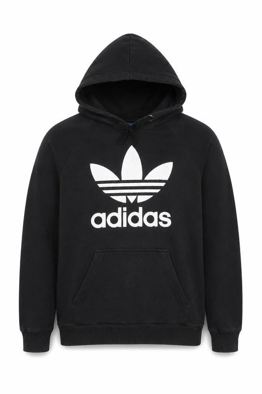 adidas Mens Black Small Pullover Hoodie with Logo Fleece Sweatshirt