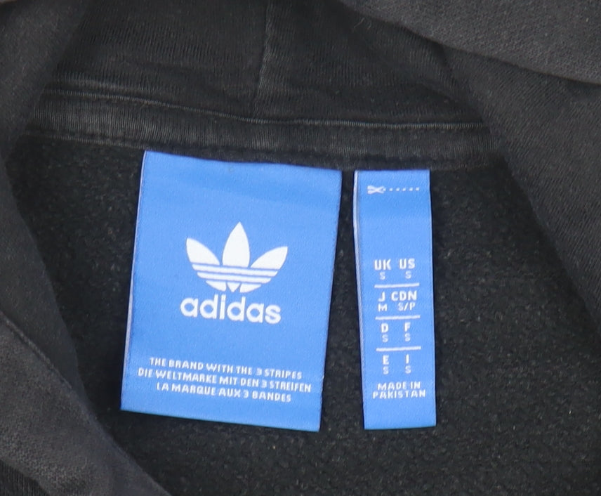 adidas Mens Black Small Pullover Hoodie with Logo Fleece Sweatshirt