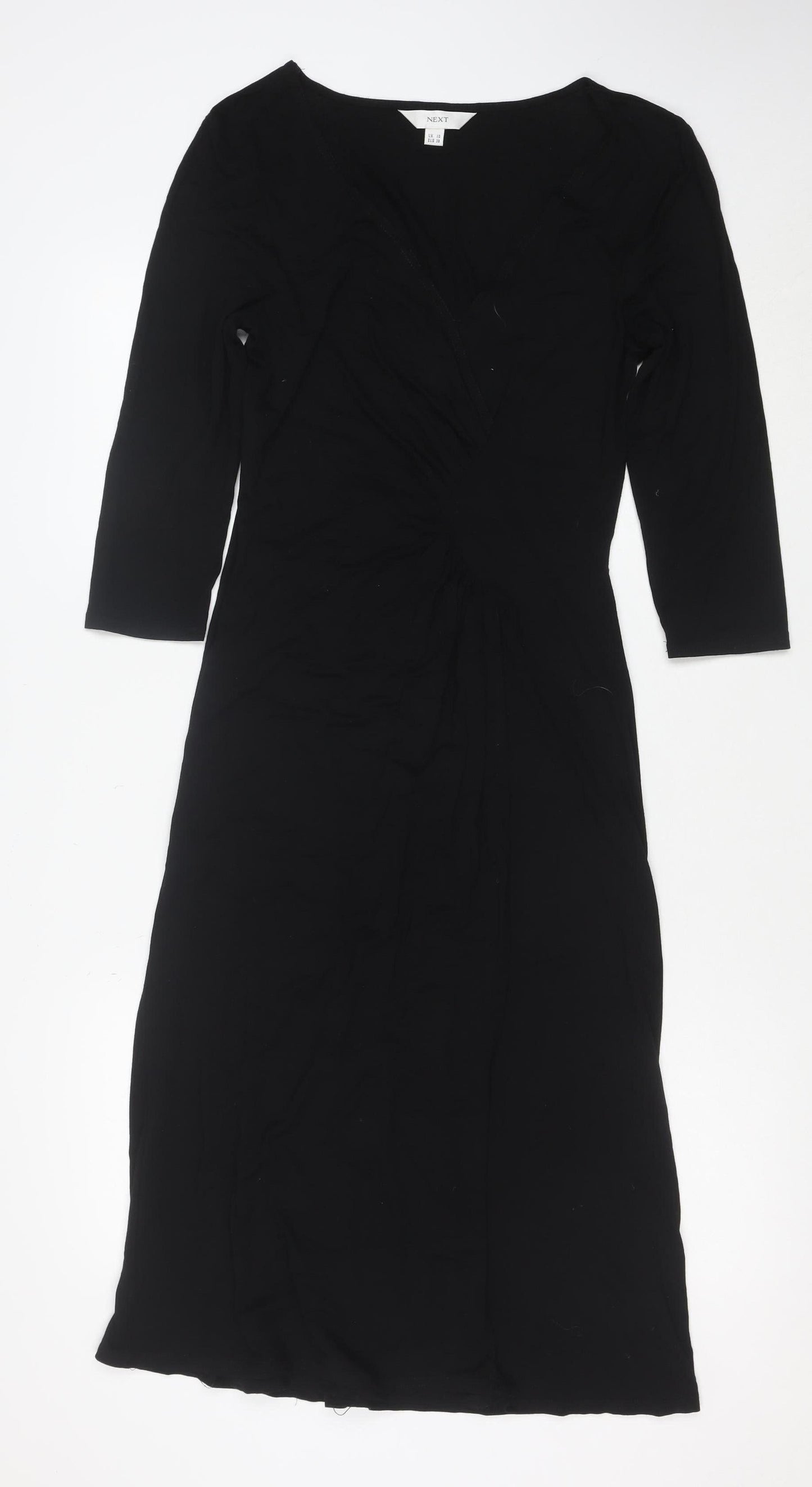 Next Women's Black V-Neck Bodycon Dress Size 10 3/4 Sleeve