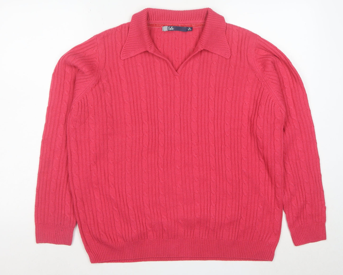 Isle Women Pink Collared Cable-Knit Pullover Jumper XL