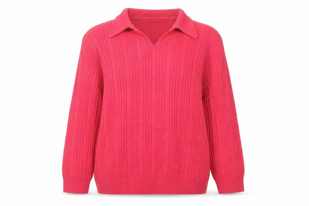 Isle Women Pink Collared Cable-Knit Pullover Jumper XL