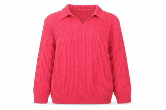 Isle Women Pink Collared Cable-Knit Pullover Jumper XL