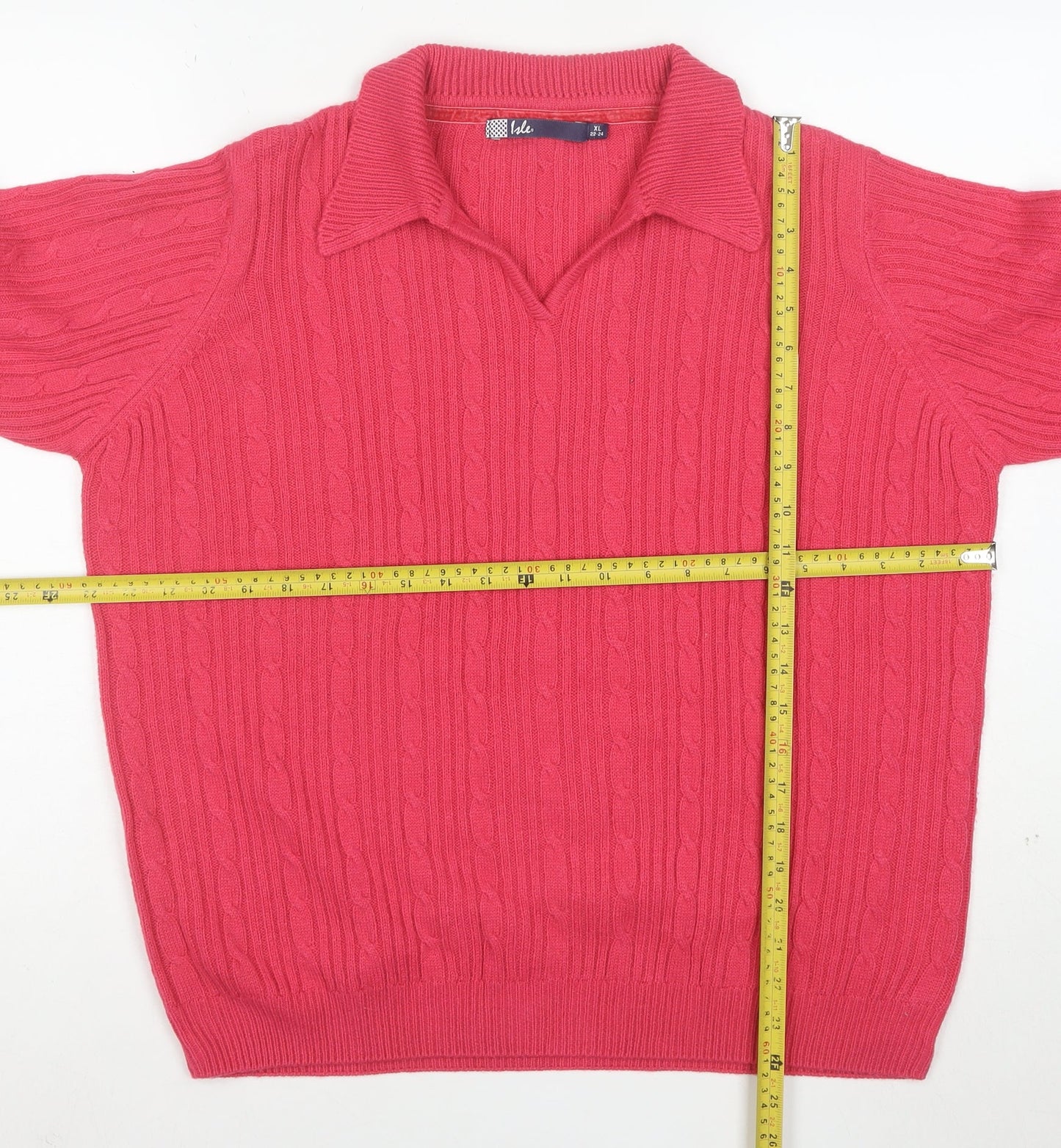 Isle Women Pink Collared Cable-Knit Pullover Jumper XL