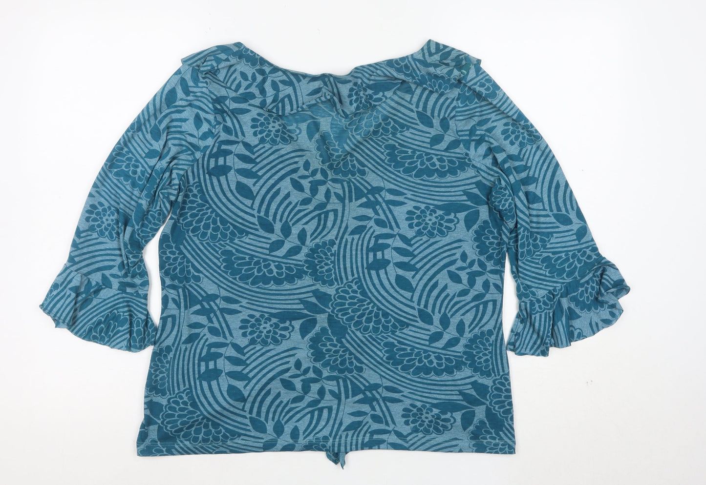 Marks and Spencer Per Una Blue Floral Ruffle 3/4 Sleeve Tunic Top Size 18