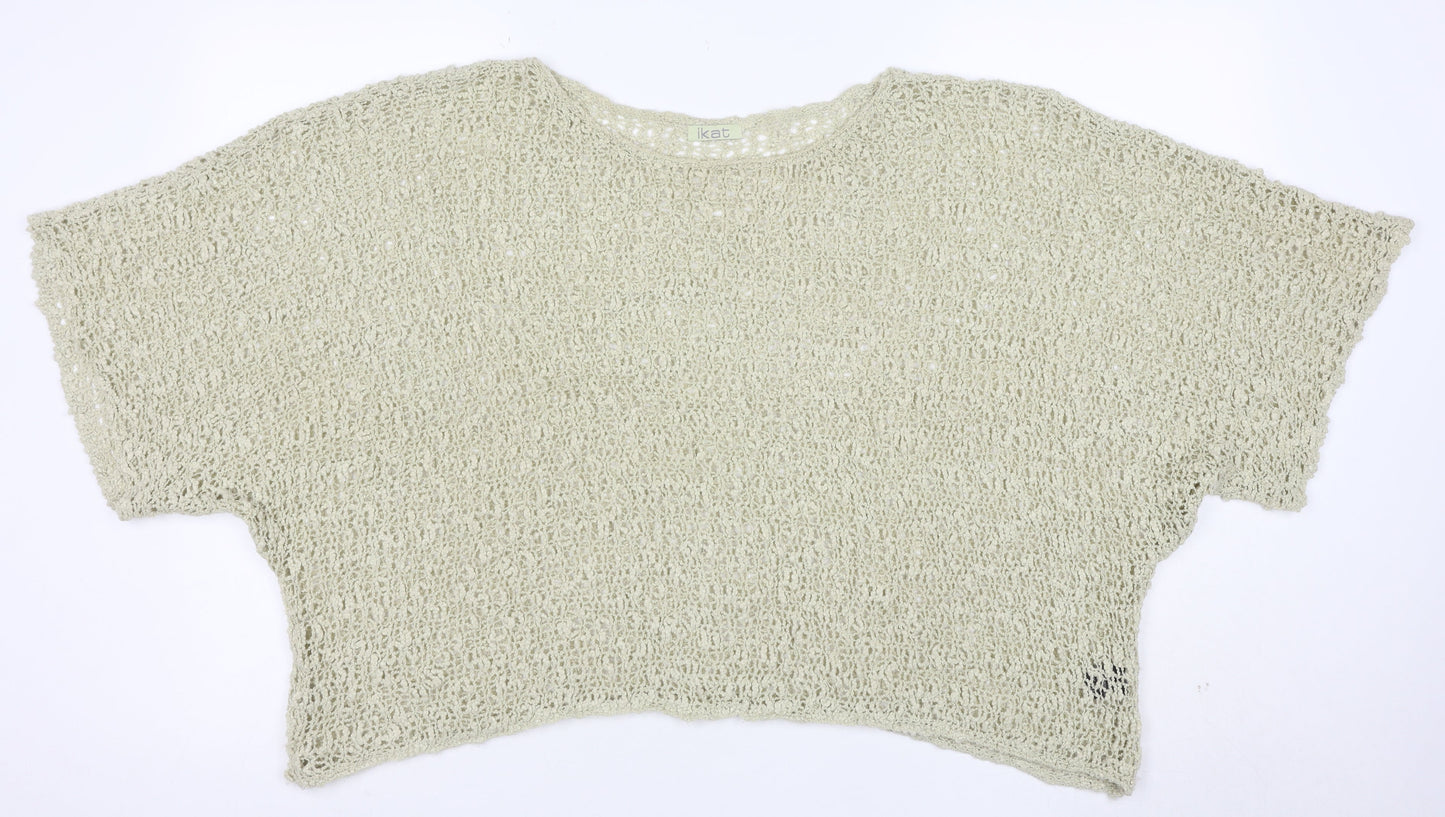 ikat Women’s Beige Crochet Knit Cropped Top One Size