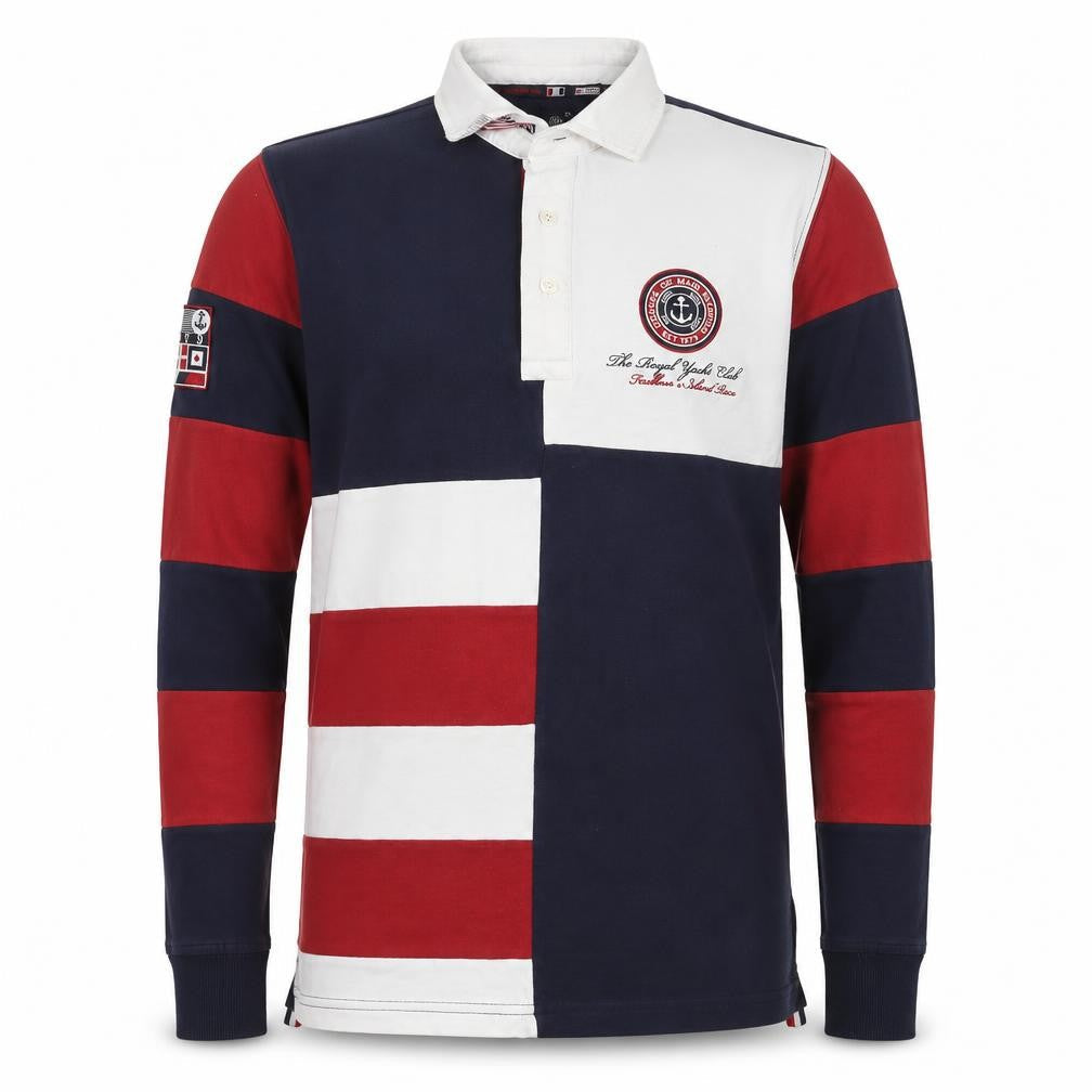 Giorgio Di Mare Men's Navy Red White Long Sleeve Polo L 100% Cotton