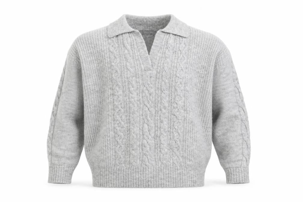 Principles Mens Grey Cable-Knit Collared Pullover Jumper Size M