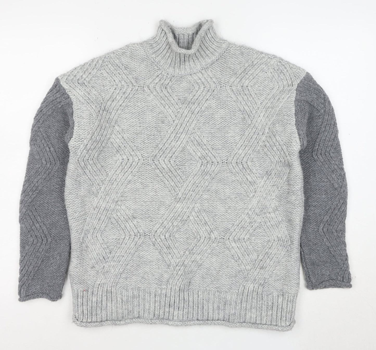 Marks and Spencer Mens Grey Cable Knit High Neck Jumper Size S