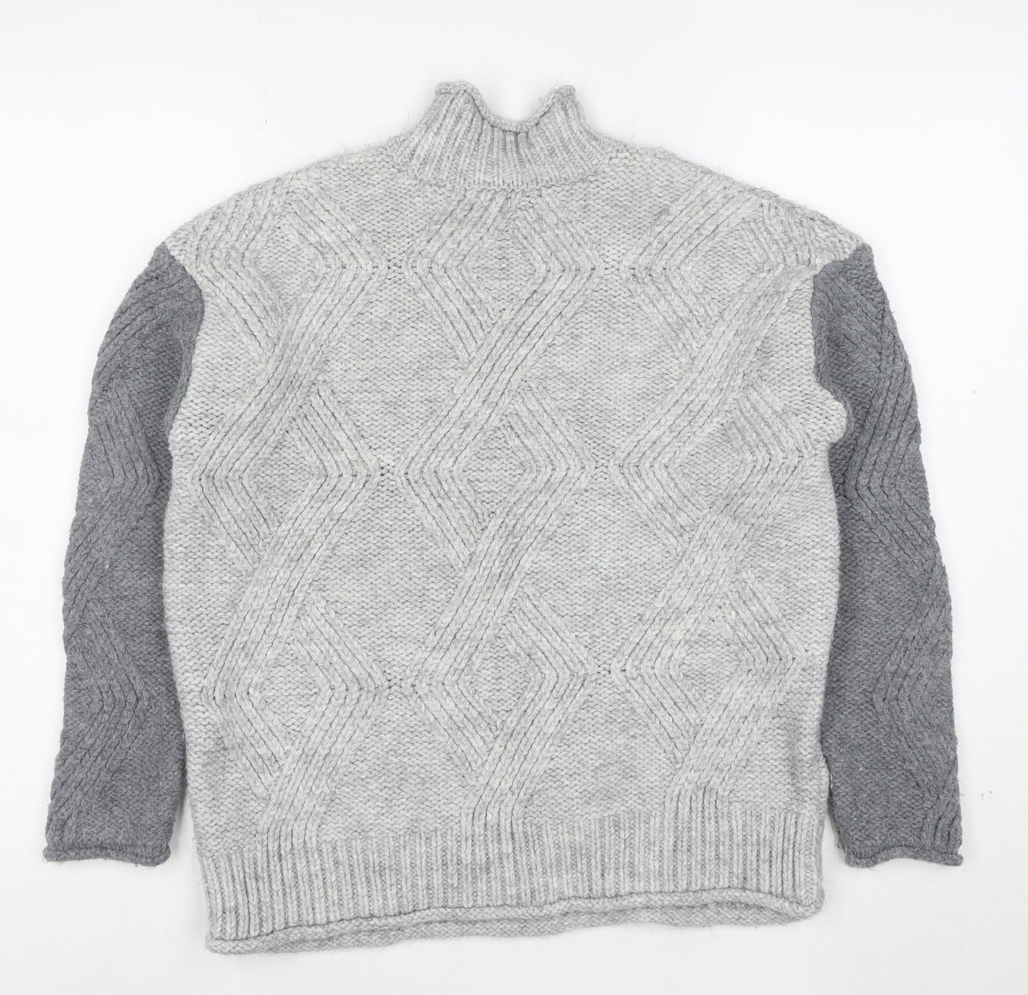 Marks and Spencer Mens Grey Cable Knit High Neck Jumper Size S