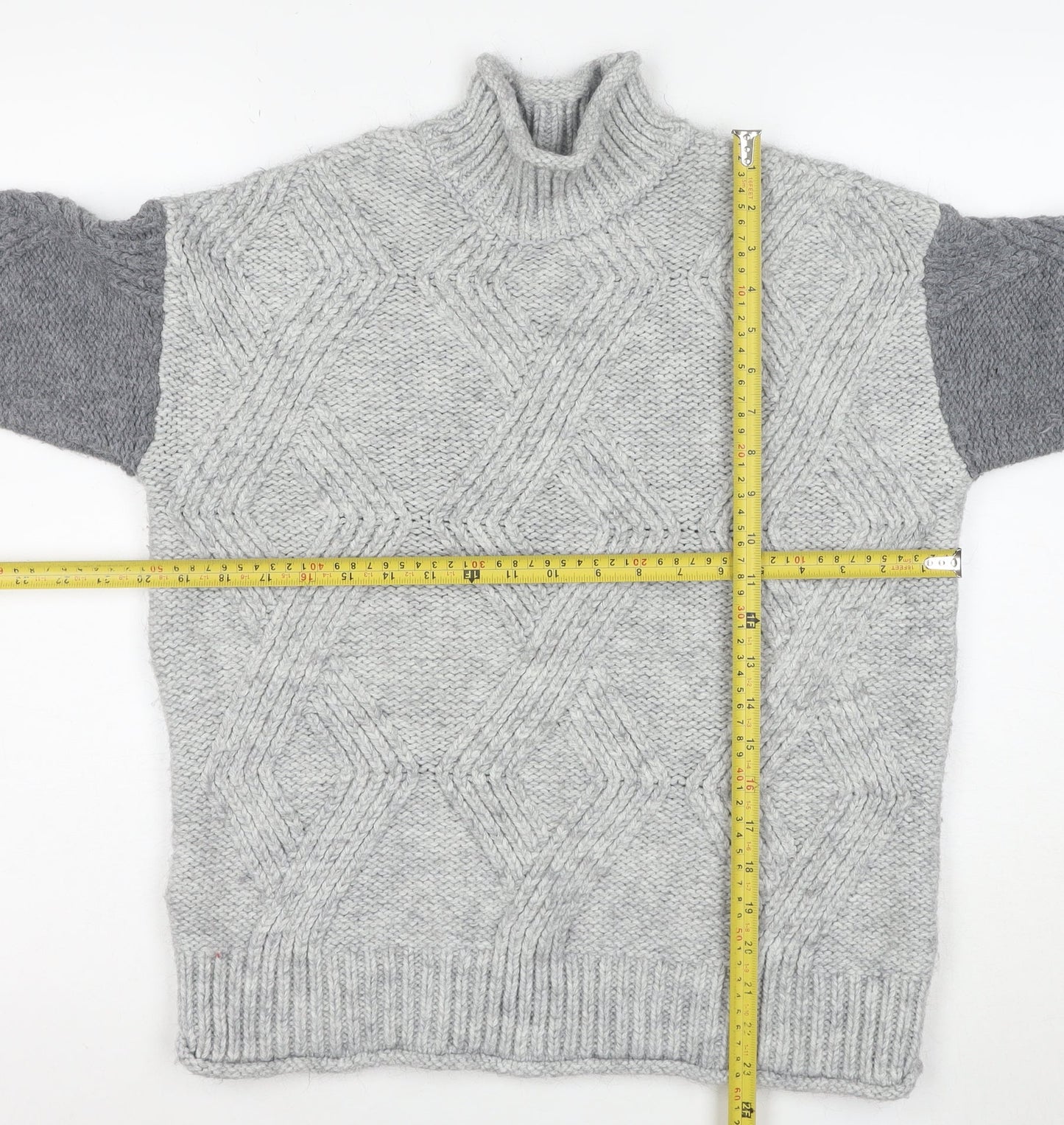 Marks and Spencer Mens Grey Cable Knit High Neck Jumper Size S