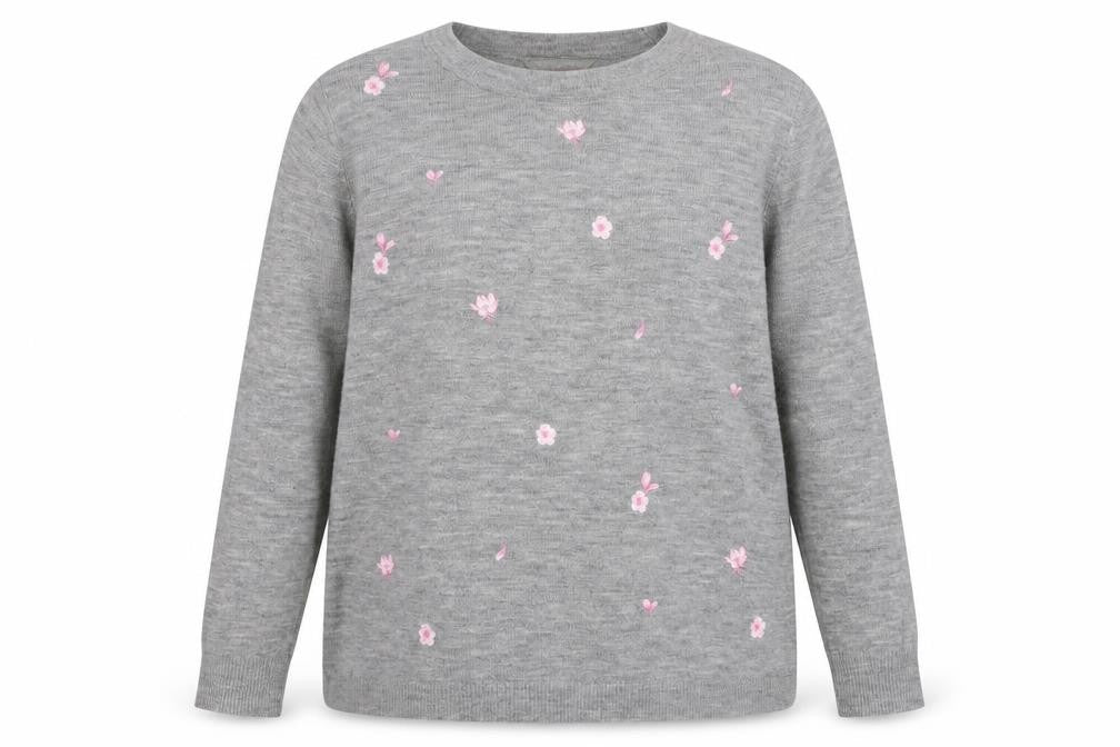 Dorothy Perkins Women Grey Floral Embroidered Knit Jumper Size 14