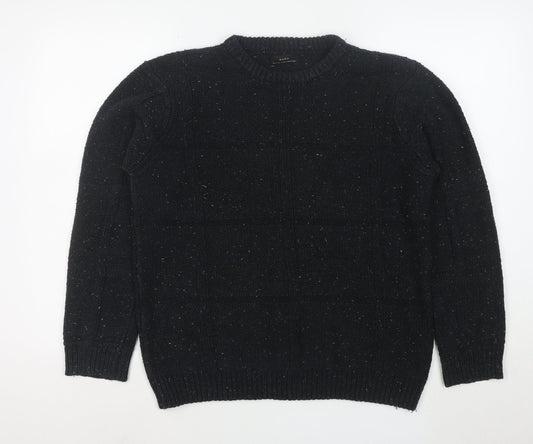 Zara Women’s Black Chunky Knit Wool Blend Crew Neck Jumper Size 12