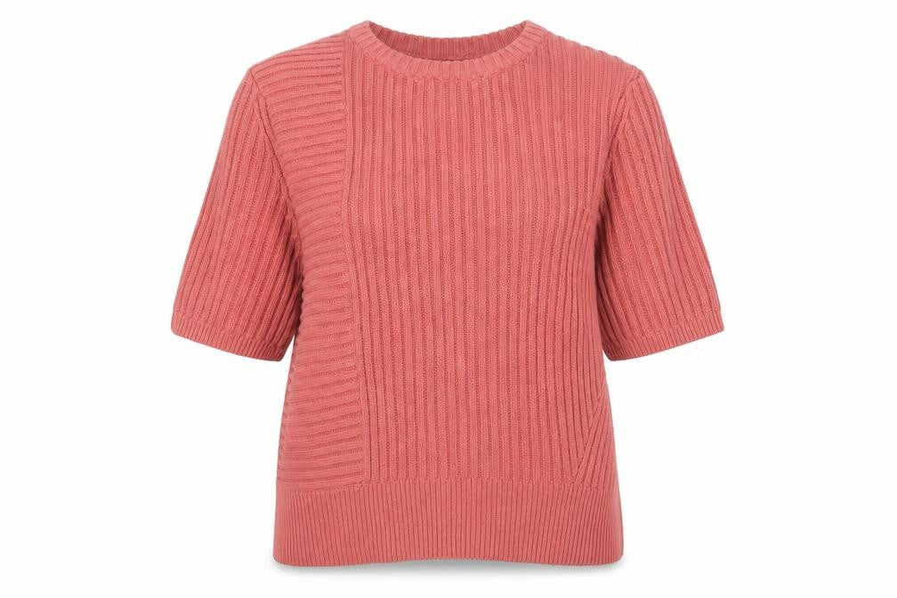 Marks & Spencer Women's Pink Crew Neck Short Sleeve Cotton Wool Jumper Size 20