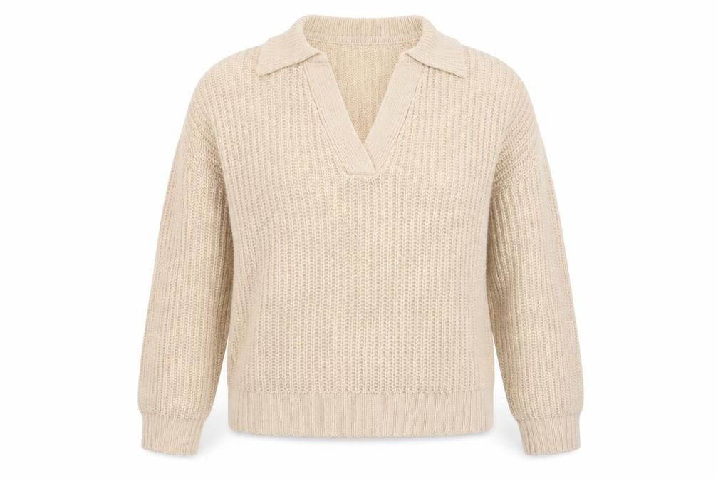Brave Soul Women Beige Collared Chunky Knit Pullover Jumper Size 14