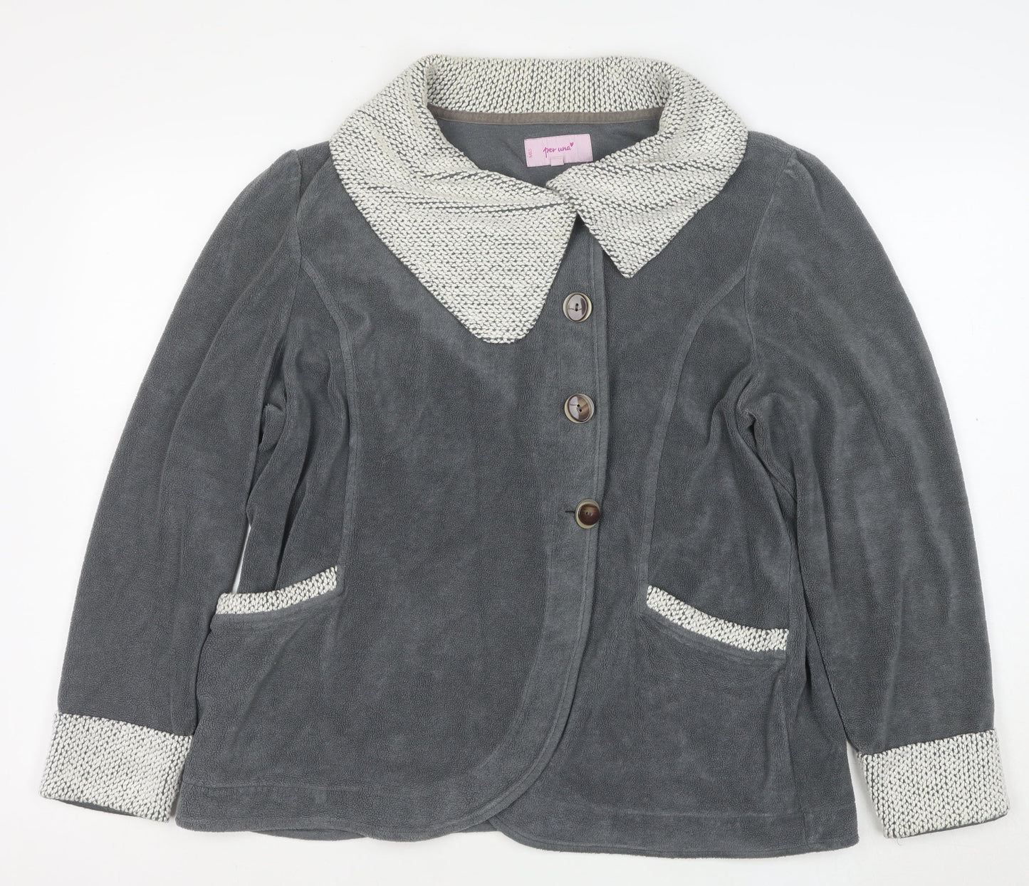Marks and Spencer Women’s Grey Knit Trim Fleece Jacket XL