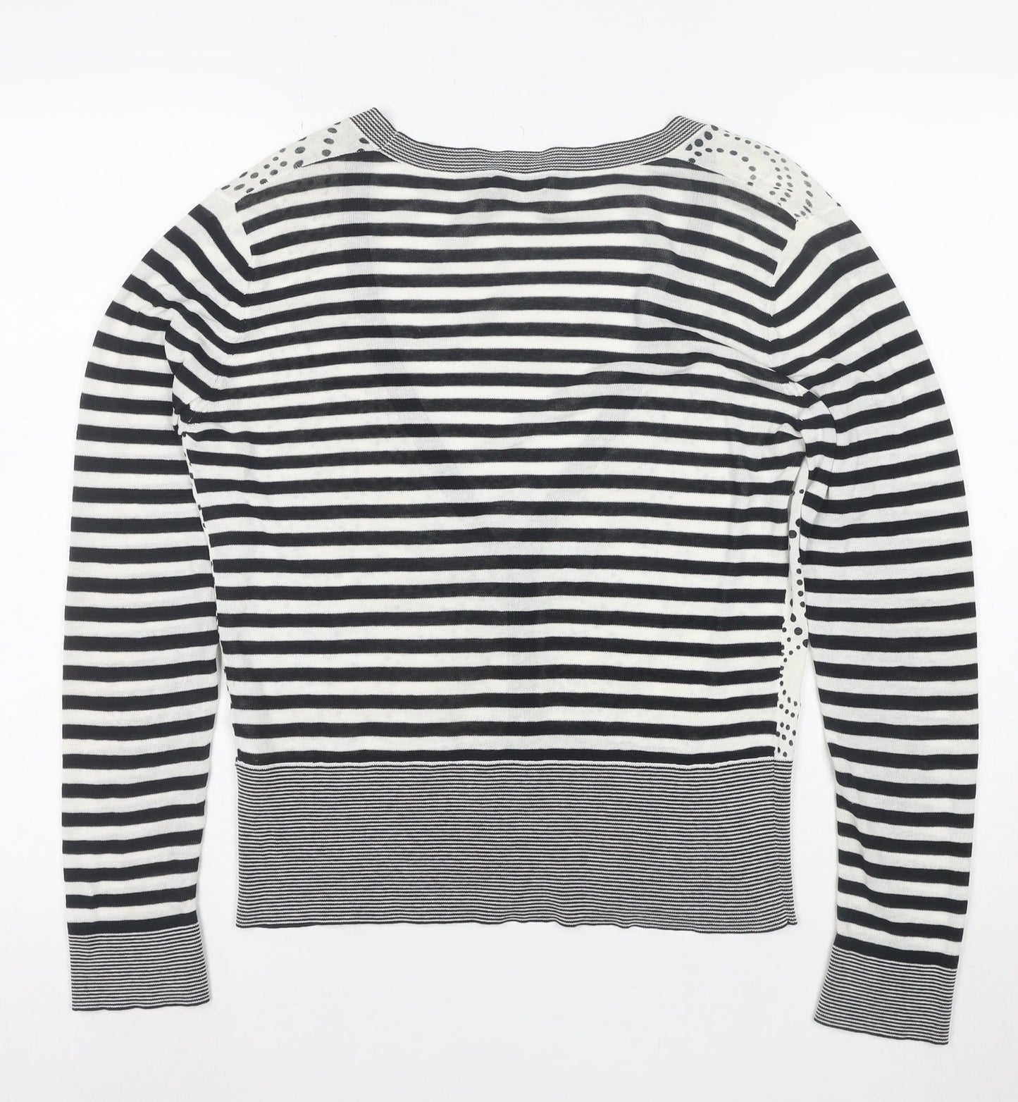Linea Women’s Black White Striped V-Neck Button Cardigan M Cotton