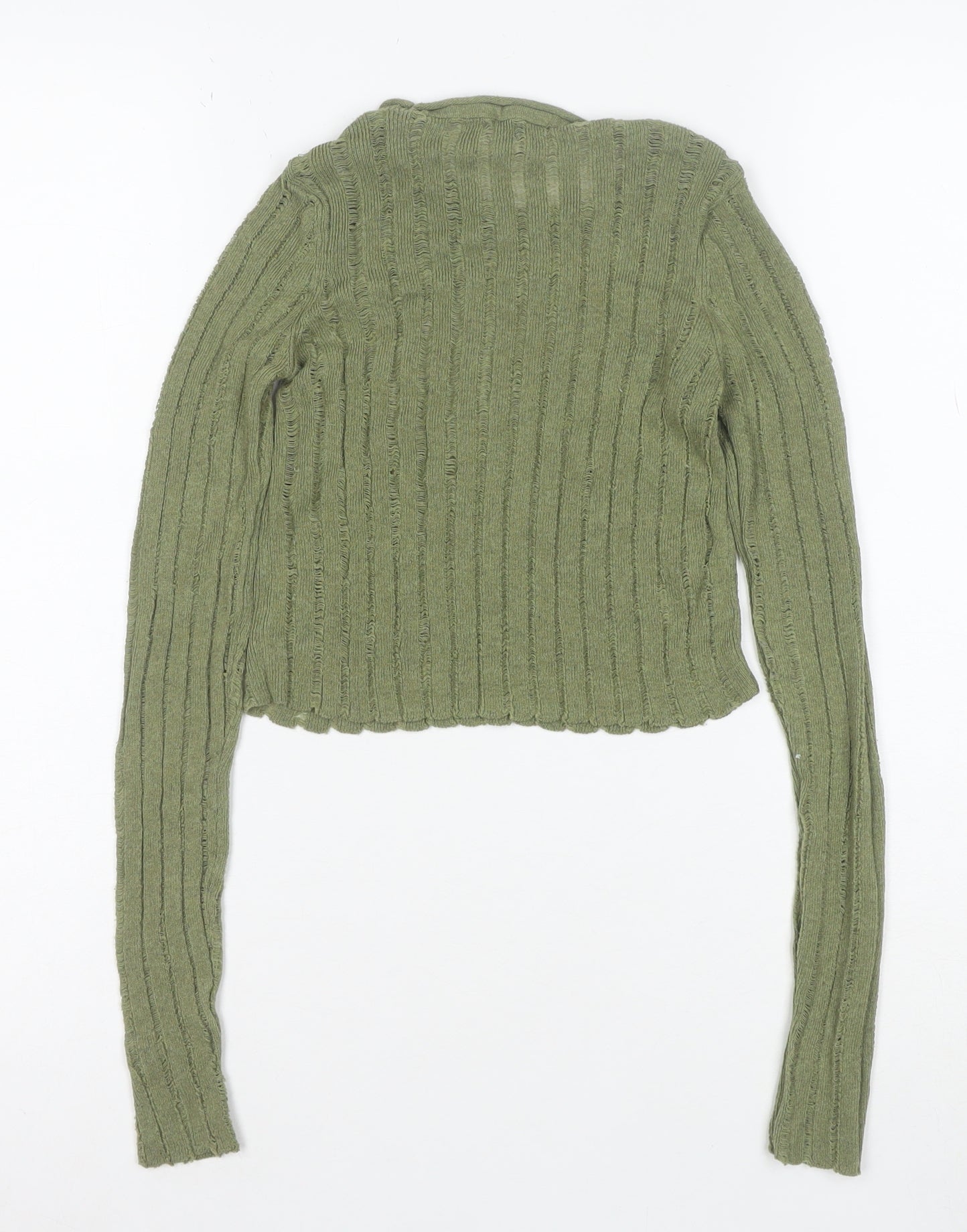 Pull&Bear Teens Green Cropped Knit Long Sleeve T-Shirt XS