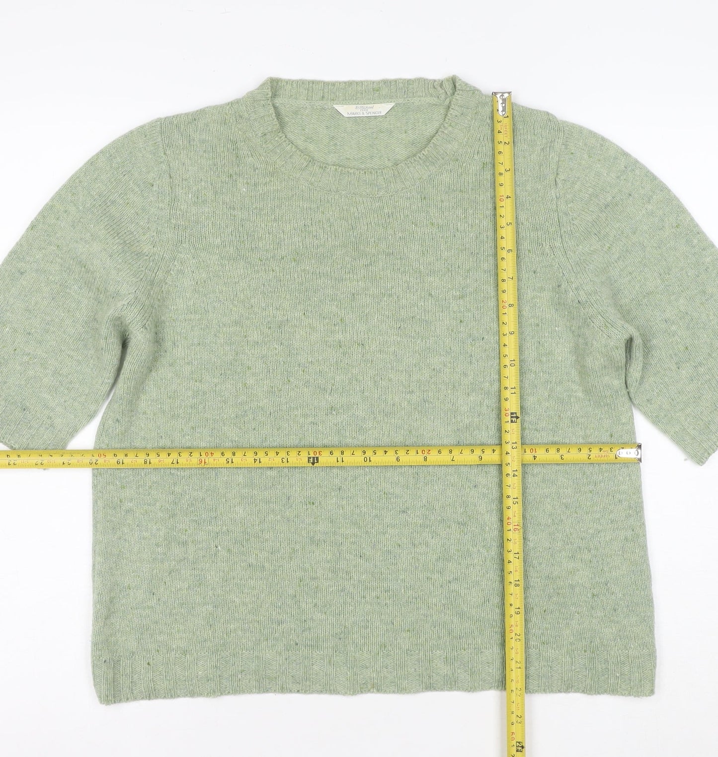 Marks and Spencer Women’s Green Wool Blend Crew Neck Jumper UK 16
