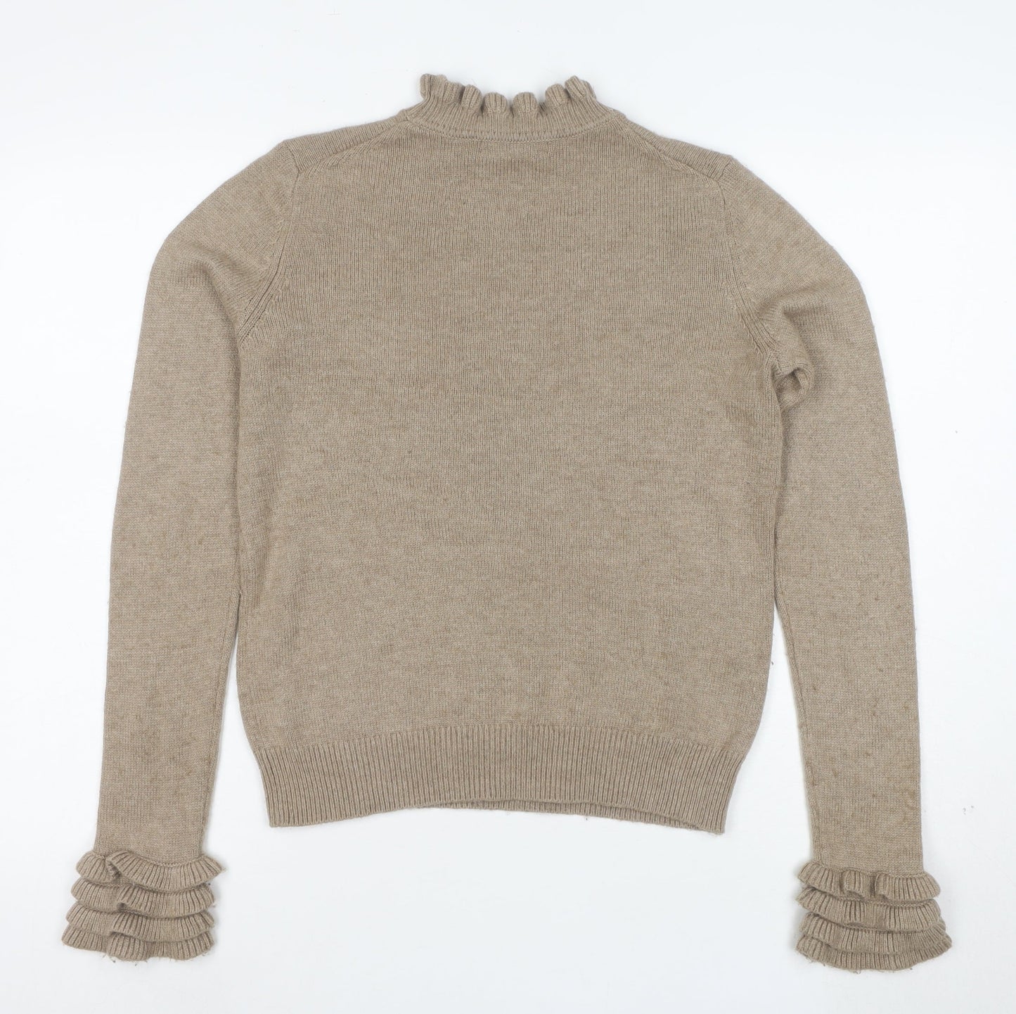 Boden Women’s Beige High Neck Ruffle Wool Blend Jumper XS