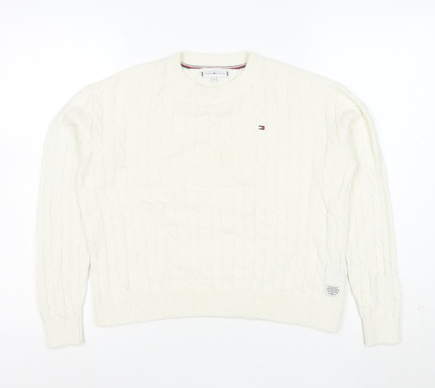 Tommy Hilfiger Girls Ivory Cable Knit Wool Blend Jumper Size 164