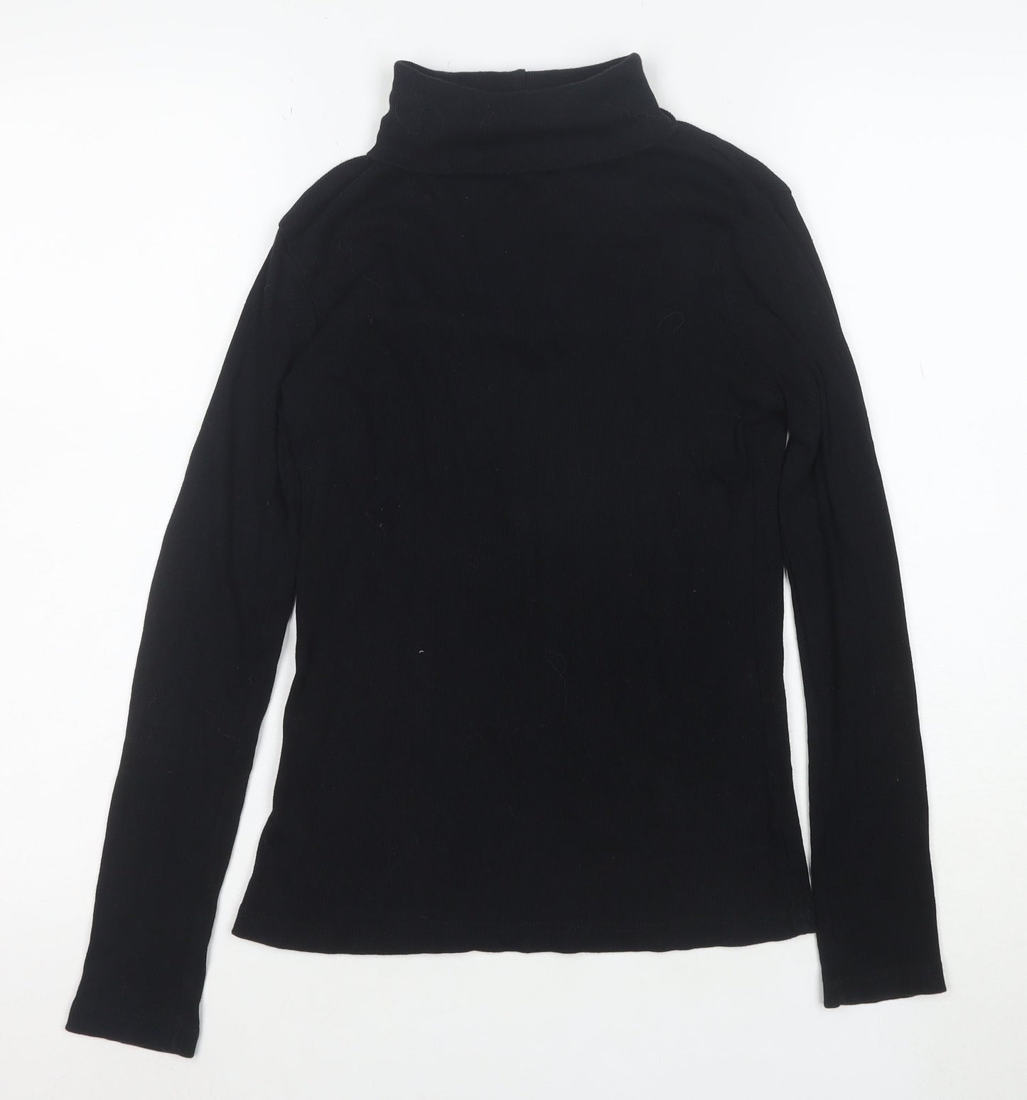 River Island Women's Black Roll Neck Long Sleeve Cotton Top Size 10