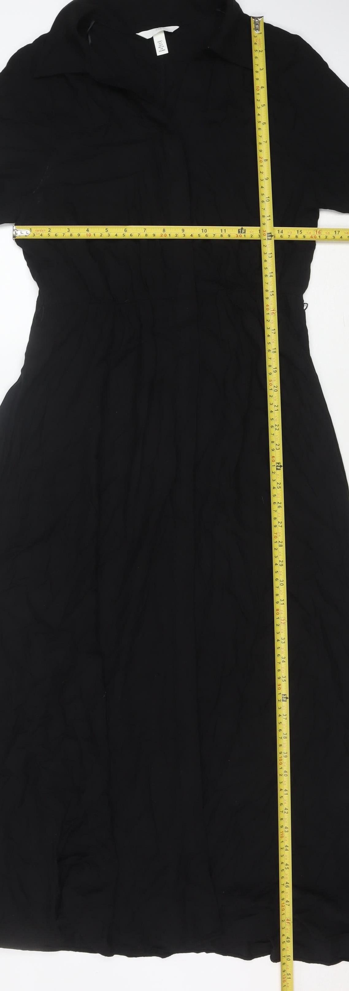 H&M Women Black Viscose Midi Dress Short Sleeve Fit & Flare Size 10