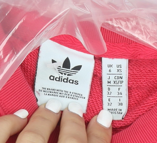 Adidas Womens Red Crew Neck Pullover Sweatshirt XS UK 6