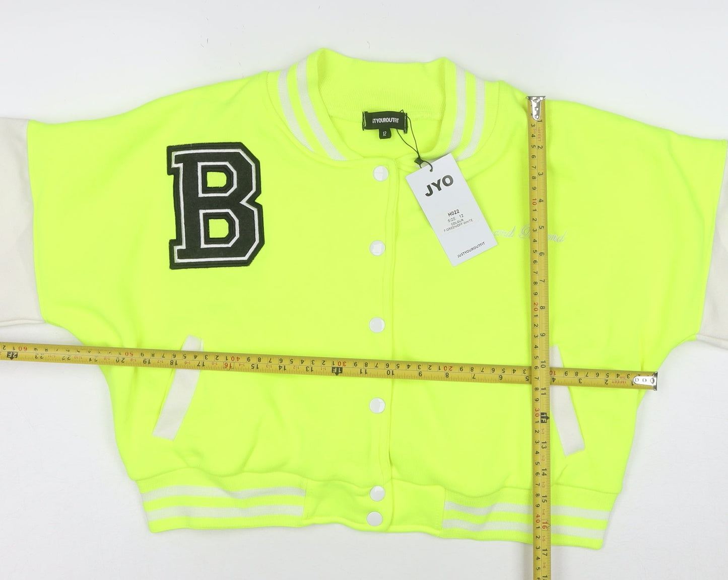 STYOUROUTFIT Women's Yellow Varsity Jacket Size 12 Cropped Casual