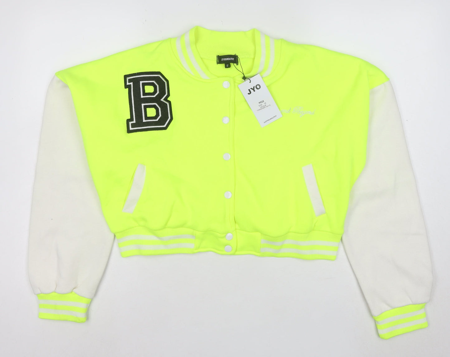 STYOUROUTFIT Women's Yellow Varsity Jacket Size 12 Cropped Casual